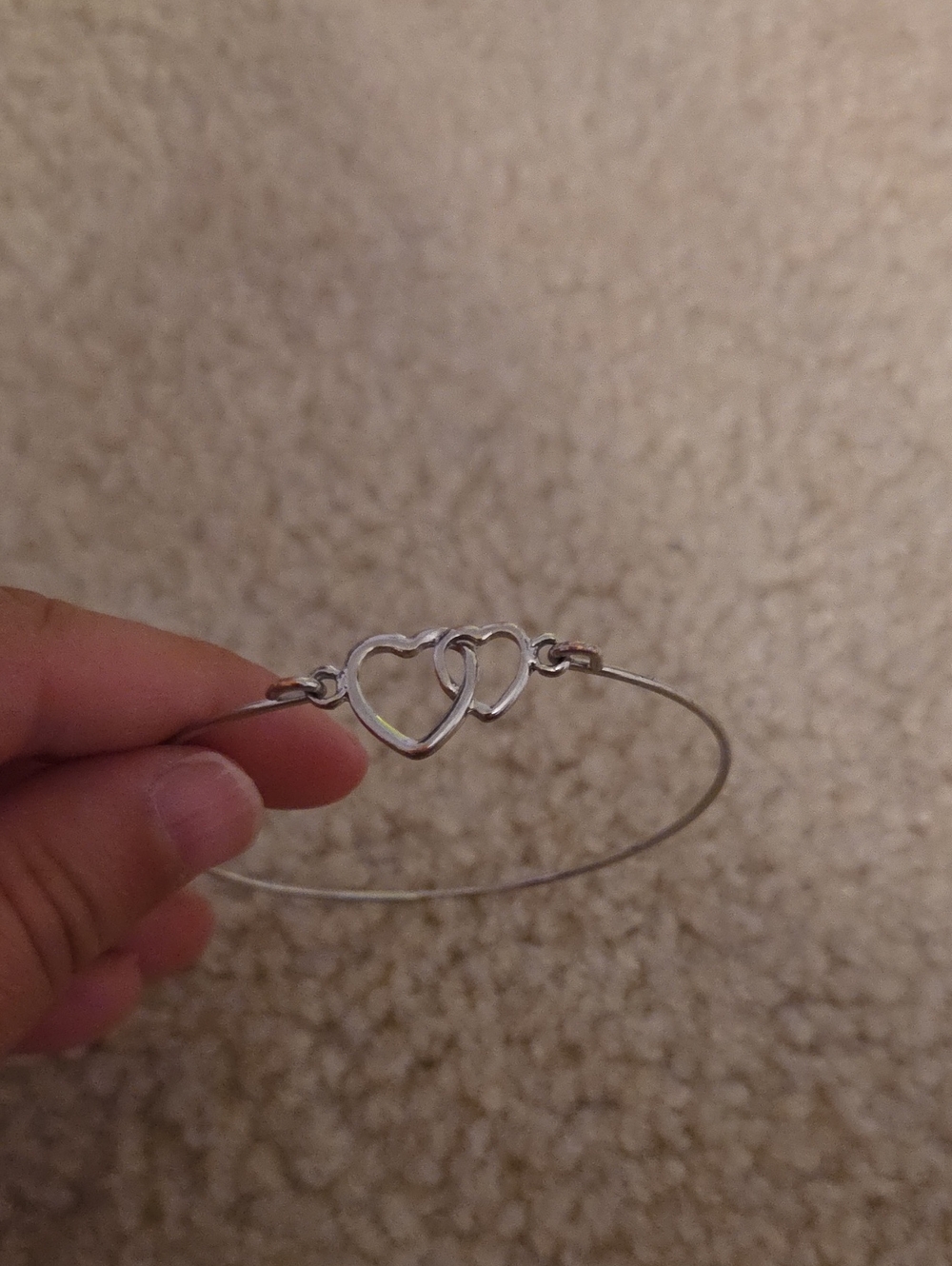 Silver Double Heart Bangle Bracelet - Women's Jewelry